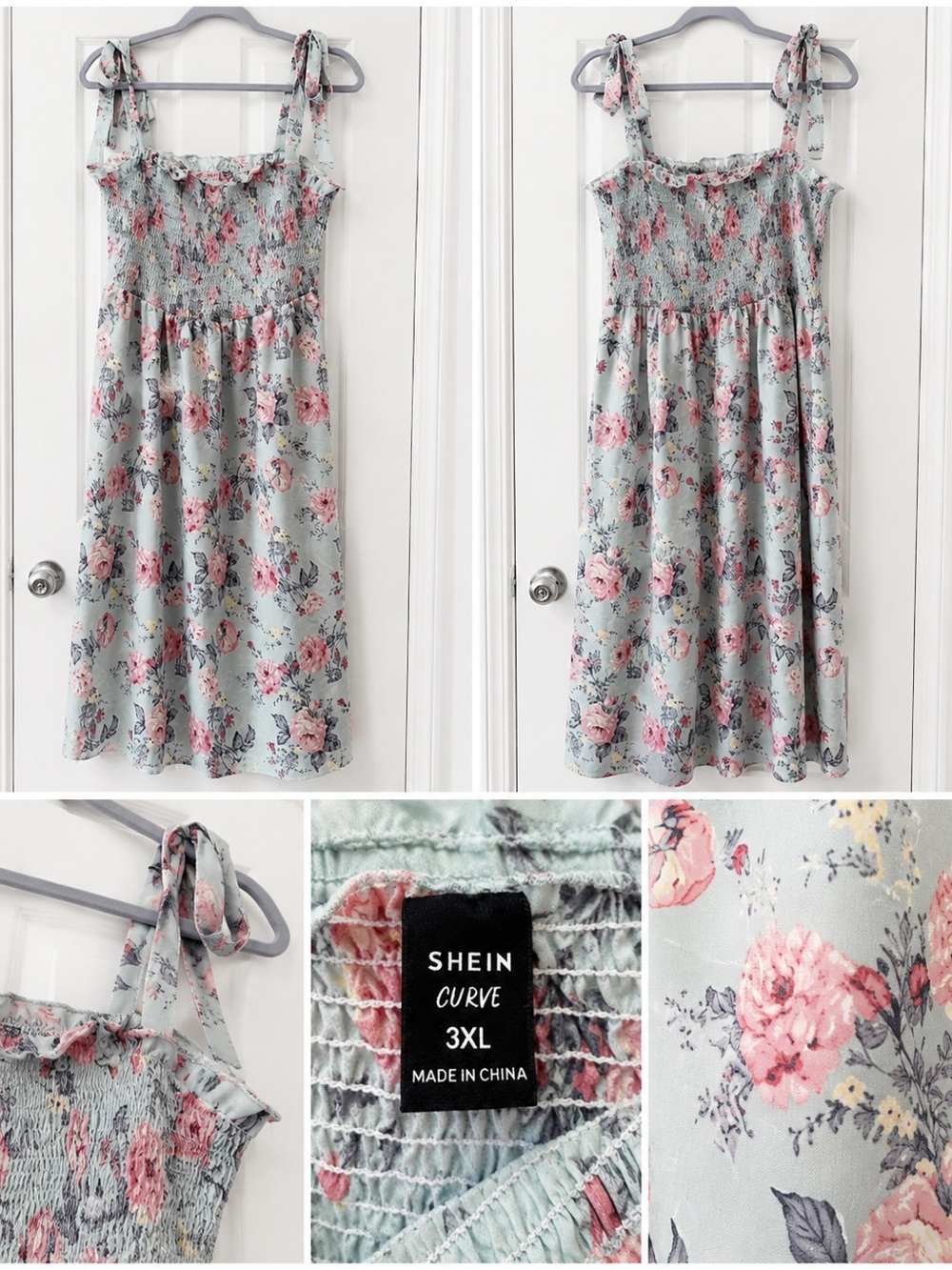 SHEIN Curve women’s Mint Floral Tie-Shoulder Dress - Pink Floral 3x (22/24)